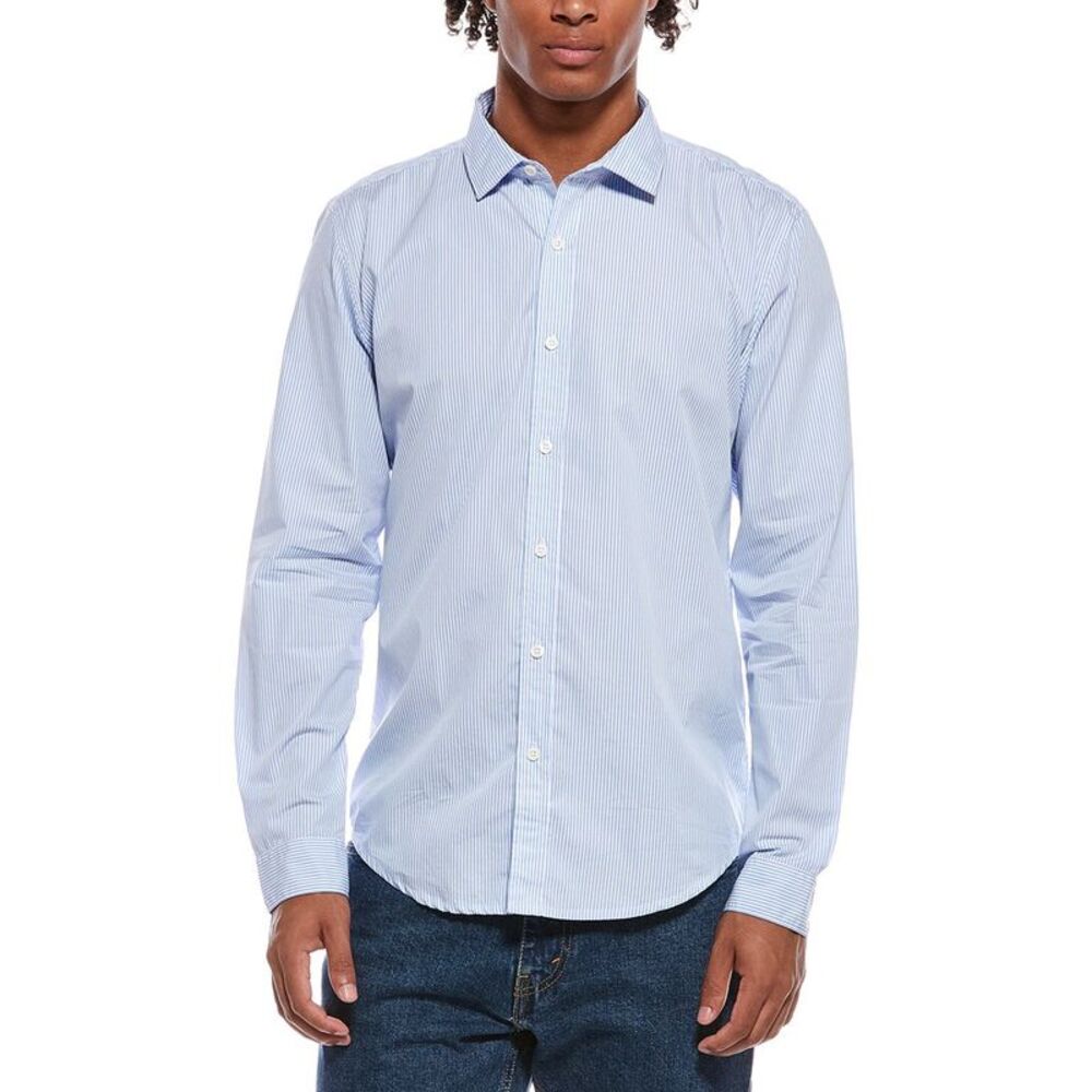 Onia Mens  Poplin Stripe Shirt, Blue